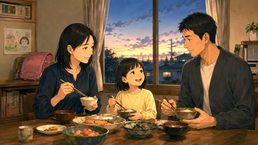 食卓を囲む父と母と娘